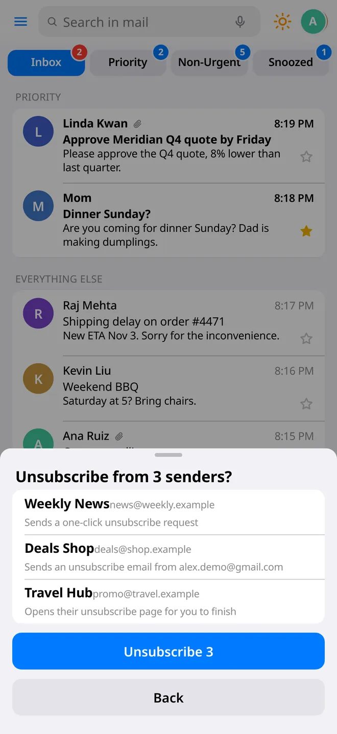 Unsubscribe and block confirmation